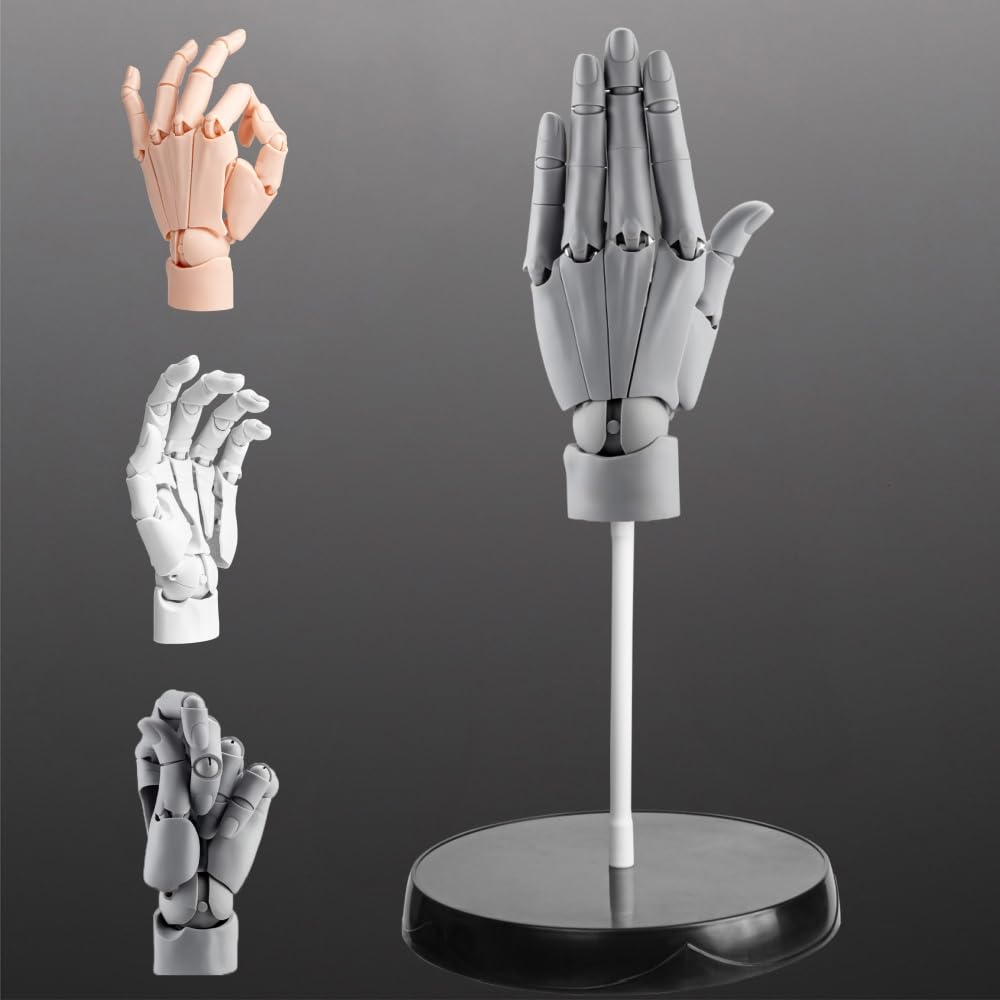 Flexible Artists Hand Model, Adjustable Hand Model for Drawing, Drawing Mannequin, Lively Manikin Figure Hand Model for Desk Decoration, Sketching, Drawing, Painting (L-Gray)