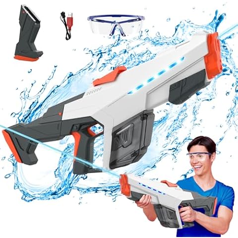 Skirfy Electric Water Gun for Adult Kids, Outdoor Automatic Water Suction Water Squirt Modular Battery, Larger Water Guns Summer Beach Swimming Pool Backyard Lawn Party Games（Grey） Cover