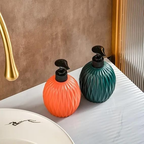 Image of Green Color Diamond Cut ABS Plastic 300ml Soap Dispenser Pump Organizer Stand for Bathroom, Shampoo, Conditioner, Shower Gel, Hand & Body Wash Pack of 1