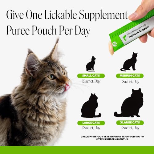 Image of Cat Hairball Remedy Lickable Treats - Squeezable Puree Pouches for Hairball Treatment, Furball Relief Control Supplement with Fiber and Fish Oil for Indoor Cats, Skin + Coat, Digestion (Salmon, 40 Ct)