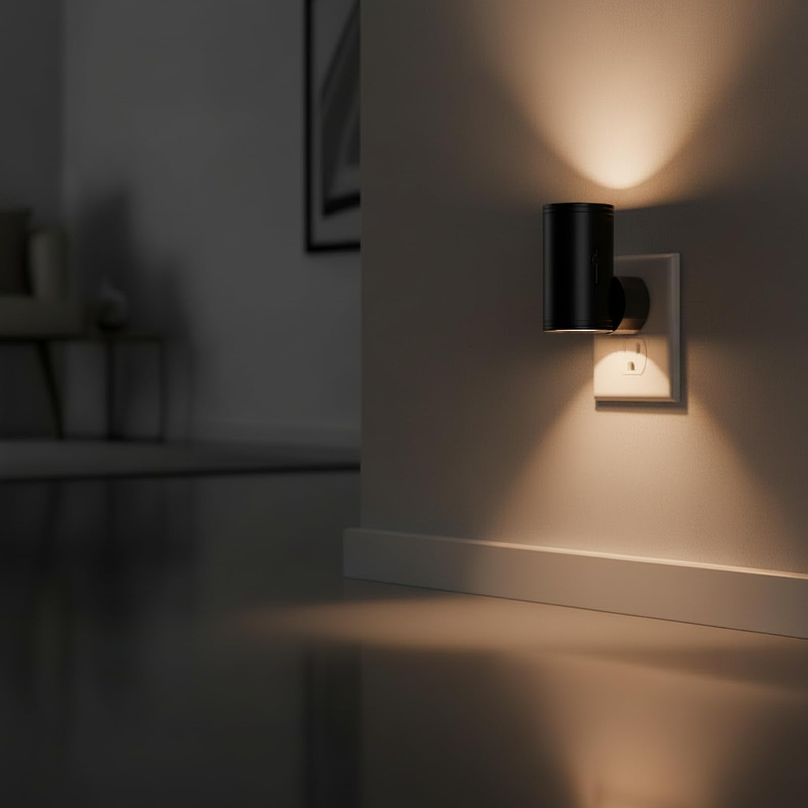 TSEXES - Lampka nocna LED, lampka nocna podłączana do czujnika ściennego od zmierzchu do świtu, 5-300 lm, regulowana jasność, 2700 K, ściemniane lampki nocne do kuchni, przedpokoju,