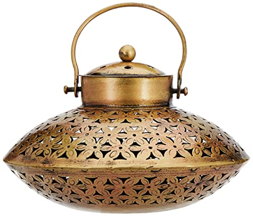Image of Amazon Brand - Solimo Iron Degchi Doop Stand & Tealight Candle Holder for Home Decor (Netted Style), Gold