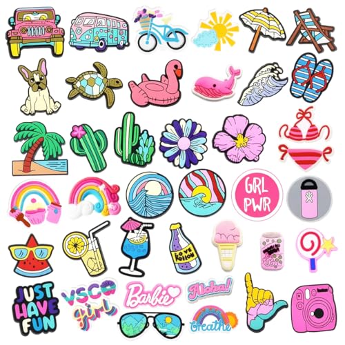 Heansun 40 PCS Shoe Charms for Teens Tropical Summer Beach Shoe Decoration for Boys Girls and Adults