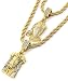 Mens Gold Two Piece Iced Jesus & Prayer Hand Set Pendant Hip Hop 24" & 30" Rope Chain D219