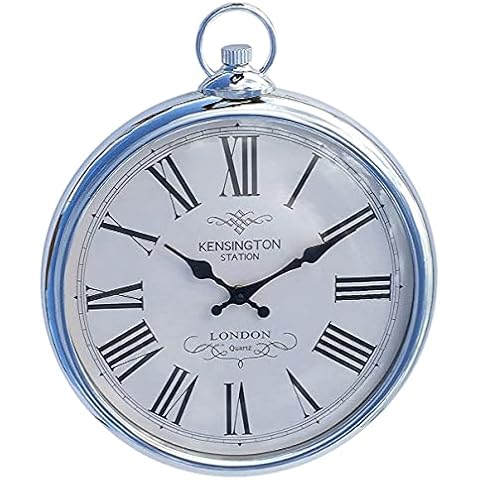 Large 42cm Round Silver Roman Numeral Pocket Watch Kensington Station Wall Clock Cover