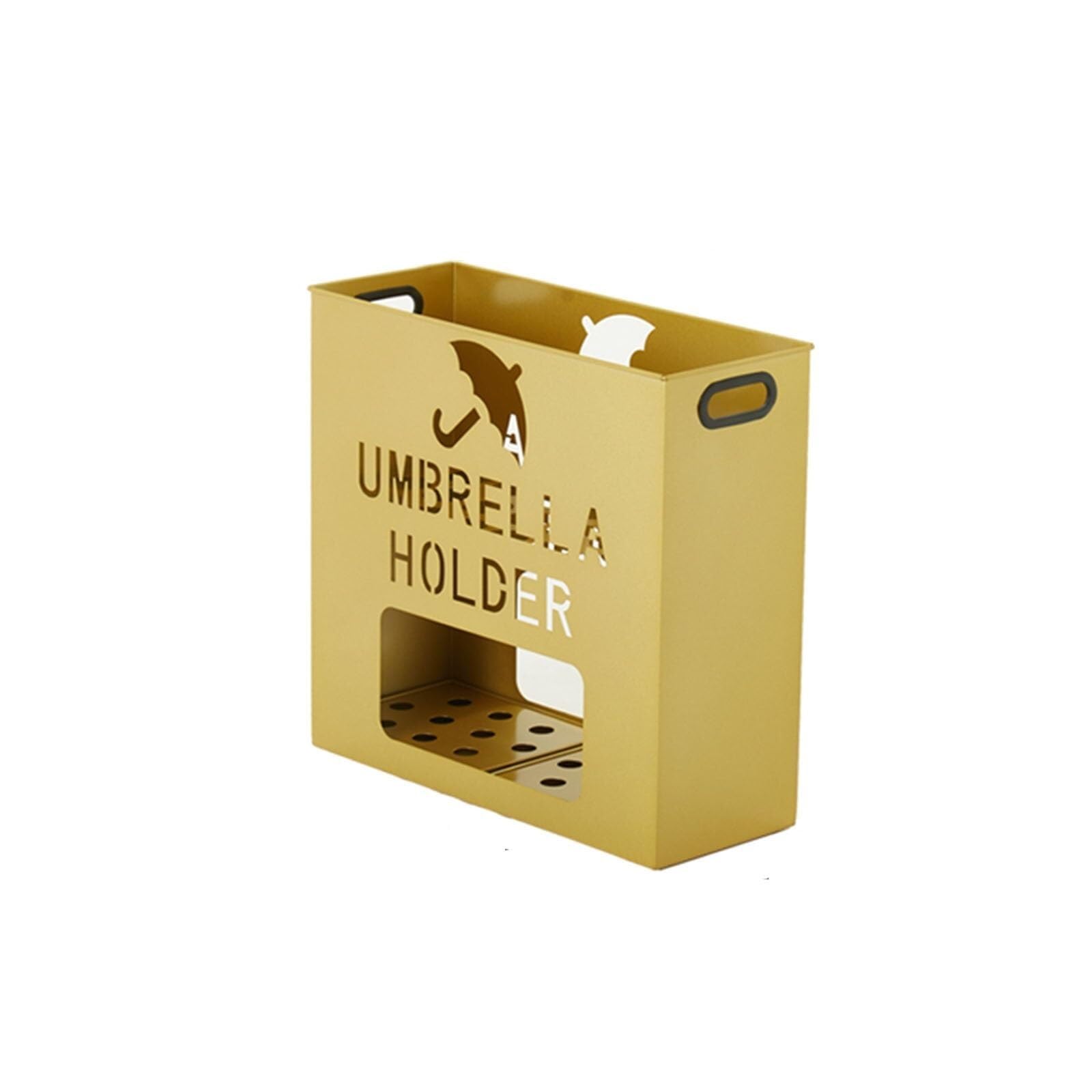 Large-Capacity Rectangular Metal Umbrella Stand, White 49cm, Cutout Design, with Drip Tray for Long & Short Umbrellas, Stylish Functional Rack Home Office(Gold,49cm)