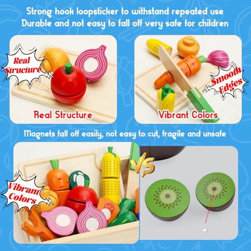 Wooden Play Food Set for Toddlers Toys Pretend Play Kitchen Accessories Veggies Cutting Set for Kids Gift for Boys Girls Montessori Educational Toys — view 6