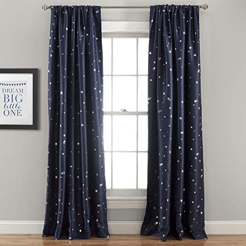 Lush Decor Pair, 95" x 52", Navy Star Blackout Curtains-Window Panel Set, 95" L