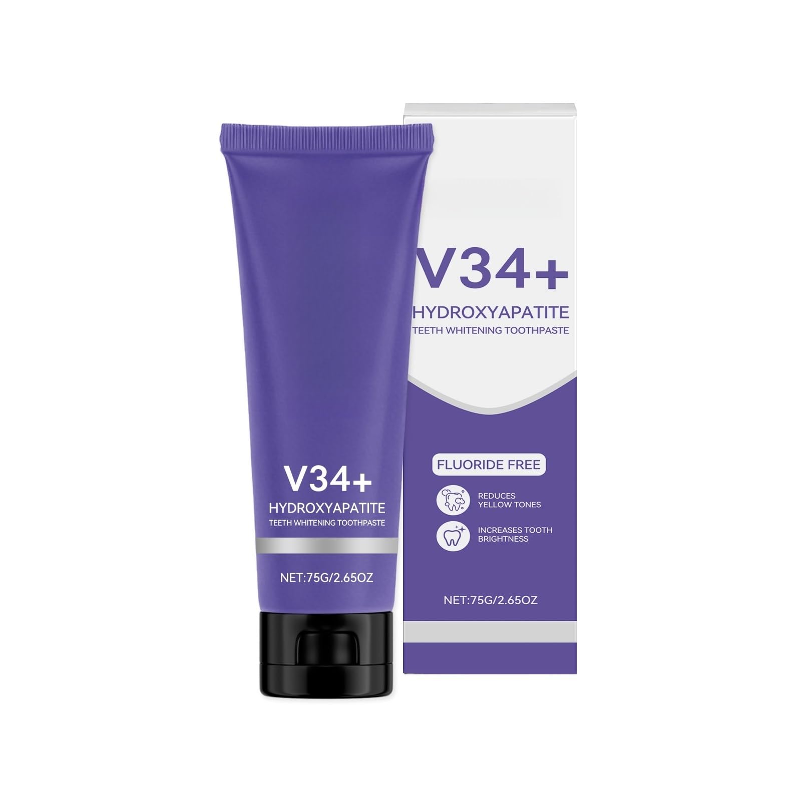 V34+ Dentifricio Sbiancante For Denti Con Idrossiapatite, Senza Fluoro, Riduce I Toni Gialli, Rinfresca L'alito, 75 G(3PCS)