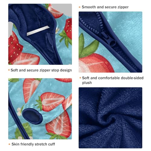 Strawberry Pattern with Flowers Toddler Fleece Jacket Girl Boys Hooded Fleece Jacket Coat Warm Outwear Zip-up 3-10T3