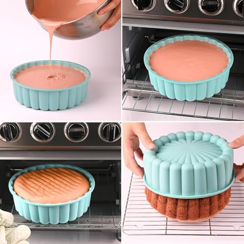 2PCS Charlotte Cake Mold, 8 Inch Silicone Charlotte Cake Pan, Nonstick Silicone Baking Molds, Baking Pastry Molds for Cake, Jello, Gelatin, Bread (Pink+Blue) - Image 6
