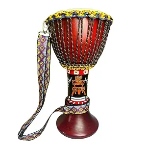 RUOSWTE Djembe African Drum ?With Colorful Straps, Old Goatskin Drum Skin,Bongo?Congo?Hand-painted Drum?Artistic Decoration
