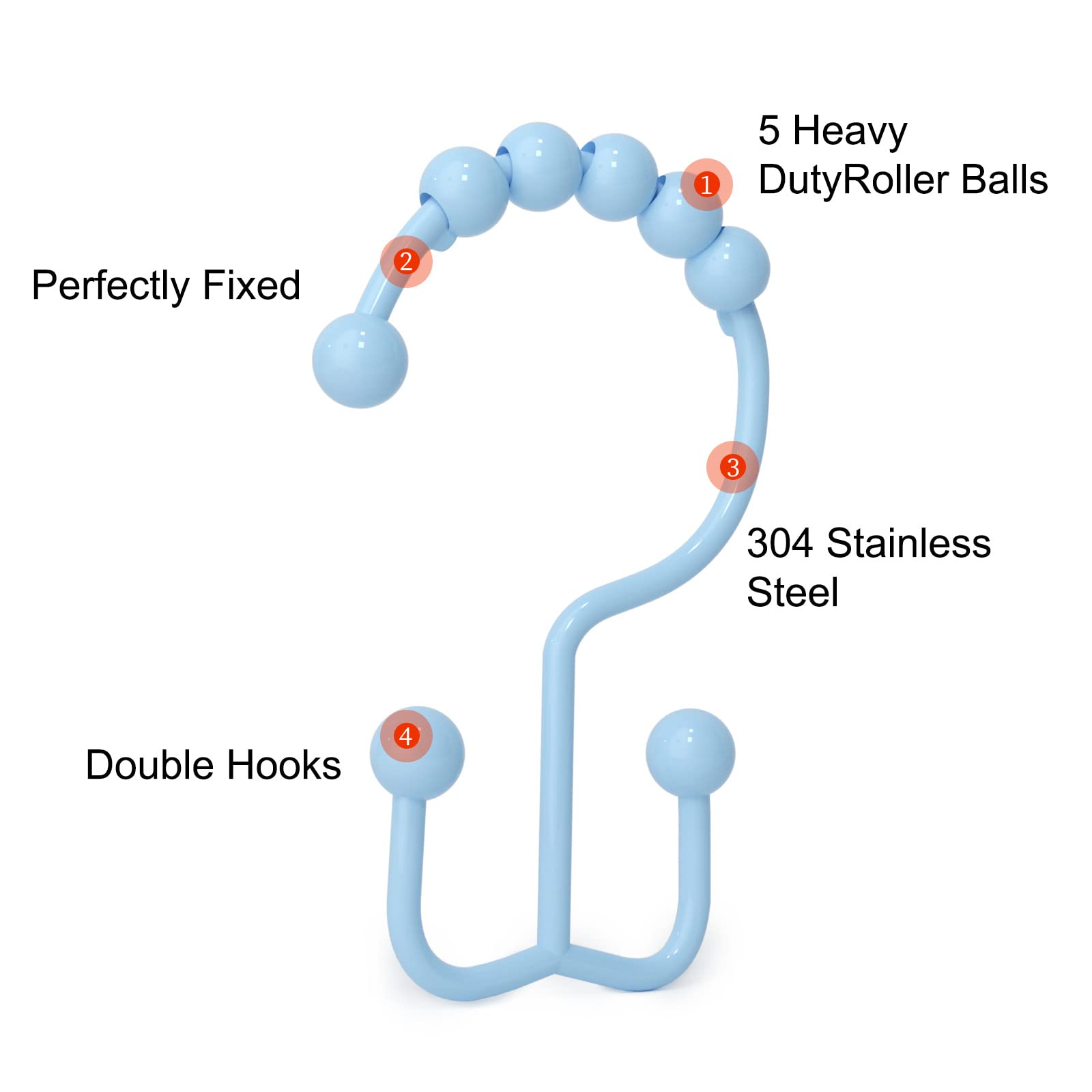 Stainless Steel Shower Hooks - Rust Proof & Durable -4