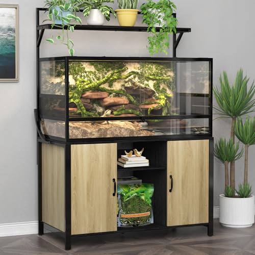 GDLF Reptile Tank Stand Terrarium Stand with Cabinet for Accessories Storage 48' X 24' Tabletop Fits up to 120 Gallon Bearded Dragon, Reptile Terrarium,Turtle Tank,Natural Wood Color