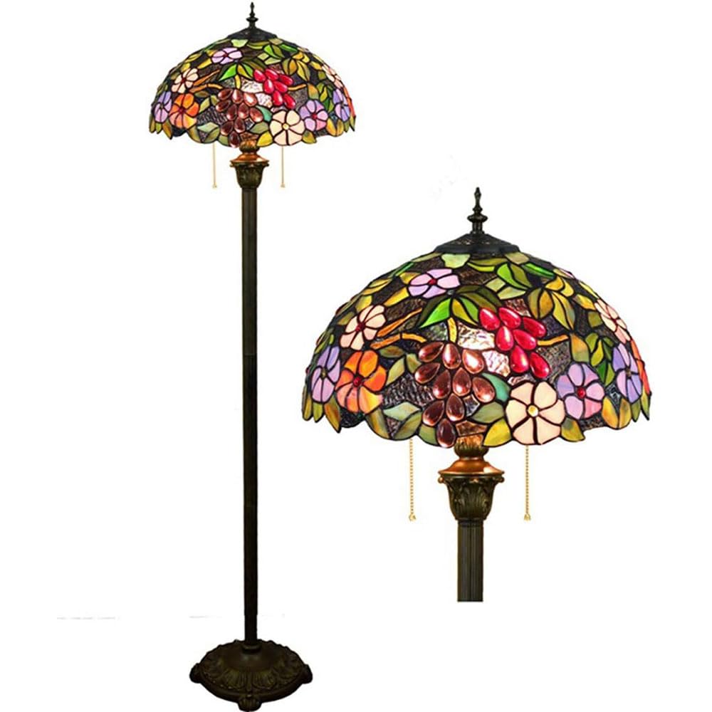 Aioneer Grapes Floor Lamp Tiffany Style Vintage Pastoral Stained Glass Floor Standing Lamp With 16Inch Shade For Bedroom Living Room Reding, 63 Inch Tall