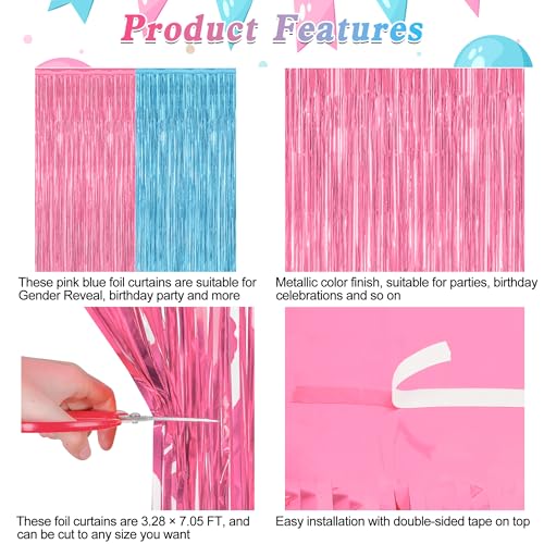 2 Pack cortinas decorativas rosa y azul 3.28x7.05 FT miniatura 4