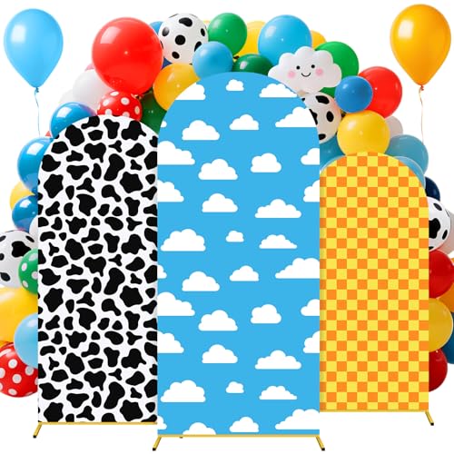 Tingjoo 3 Pcs Cartoon Arch Backdrop Cover Set 4Ft 5Ft 6Ft Cartoon Birthday Party Decorations Polyester Arch Stand Cover for Photo Props Cosplay Wedding Baby Shower Backdrop Decor
