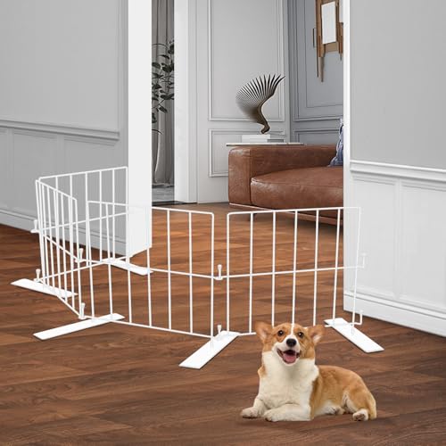 YORWHIN Short Puppy Gate - 17 Inch Height, Free Standing, Expands Up to 48 Inches, Indoor/Outdoor, Step Over Pet Fence for Small Dogs