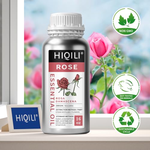 Image of HIQILI Rose Essential Oil for Diffuser, Soap, Perfume & Candle Making - 16 Fl Oz