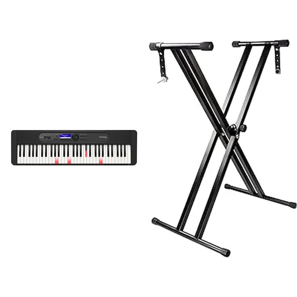 Casio LK-S450 CASIOTONE Top Leuchttastenkeyboard mit 61 anschlagdynamischen Tasten, schwarz & Rockjam Double Bracked Einstellbarer Tastaturständer mit Verriegelungsbändern