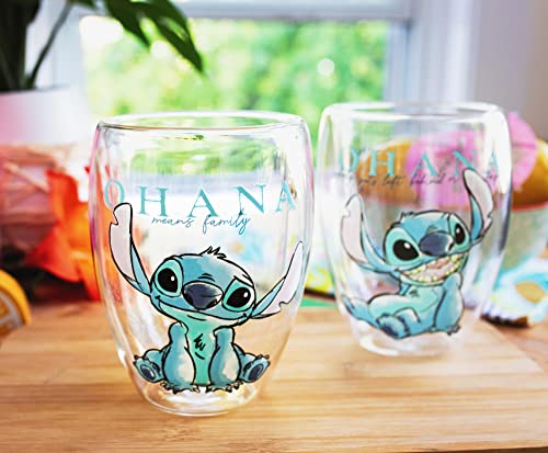 Disney Lilo And Stitch Ohana Means Family Floral Sketch Pose Stemless Wine Glasses, Set Of 2 #TOP2