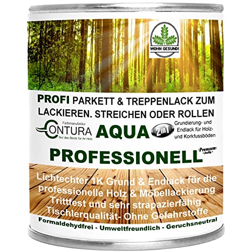 CONTURA 0,75 Liter Parkettlack Grundierung und Parkettsiegel Aqua Professionell Treppenlack 2in1 Geruchsneutral 100% Vegan (Glänzend Farblos)