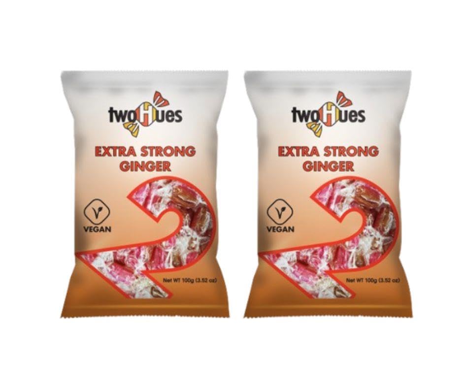 Two Hues Extra Strong Ginger Sweets 100g | PACK OF 2 | Ginger Candy | VEGAN | Gluten FREE.