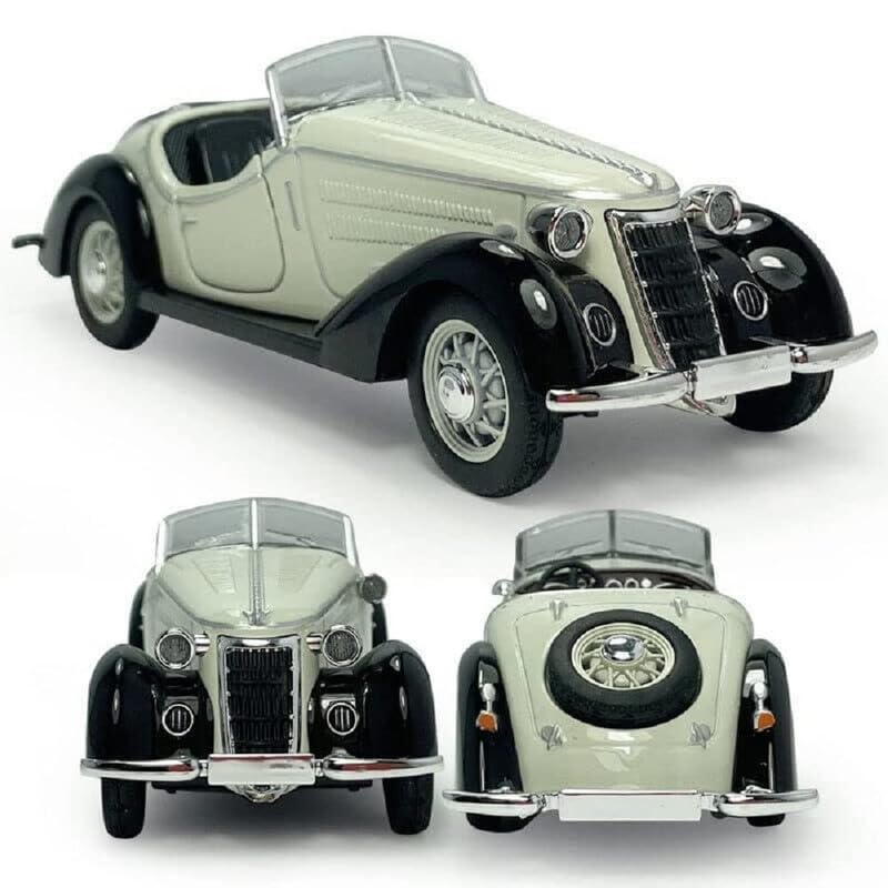 Image of Play Boy 1:32 1936 M-Benz 500 K Vintage Model Diecast Metal Alloy Pullback Toy Vehicle with Openable Doors Light and Music Car for Kids (Multicolor)
