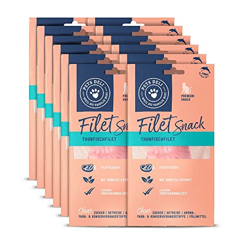 Pets Deli Filetsnack Katzen Snack Thunfisch & Grüntee-Extrakt, getreidefrei, ohne Zucker, 12x25g, Premium Qualität