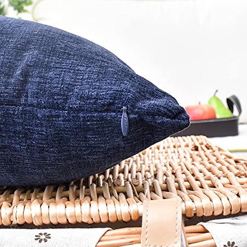Image of CaliTime Pack of 2 Cozy Throw Pillow Covers Cases for Couch Sofa Home Decoration Solid Dyed Soft Chenille 12 X 12 Inches Navy Blue