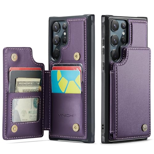 Vinich for Samsung Galaxy S22 Ultra Wallet Case with Card Holder RFID Blocking Credit Slots Kickstand Shockproof Phone Cover Fit for Galaxy S22 Ultra 6.8 Purple