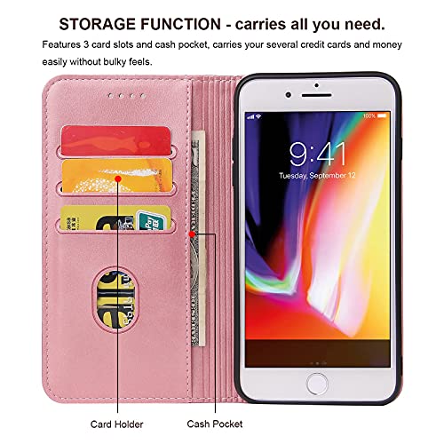 Tohulle Iphone 7 Plus Case, Iphone 8 Plus Case, Premium Pu Leather Wallet Case With Card Holder Kickstand Built-In Magnetic Closure Flip Folio Phone Cover For Iphone 7 Plus/8 Plus - Rose Gold #TOP2