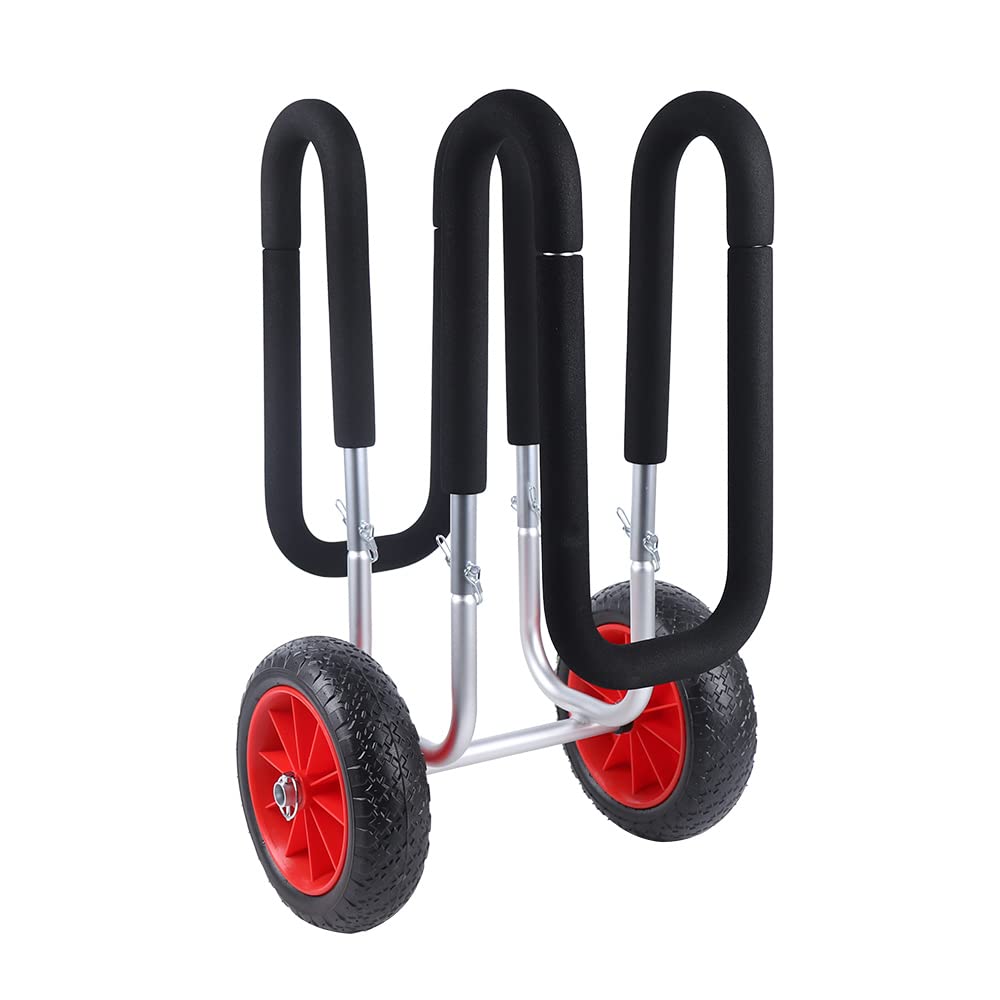 Double Sups Transport Cart with Airless Wheels Sand Trolley for 2 Stand Up Paddle Boards and Surfboards Aviation Aluminum Material Fit for Moving Surfboards Red