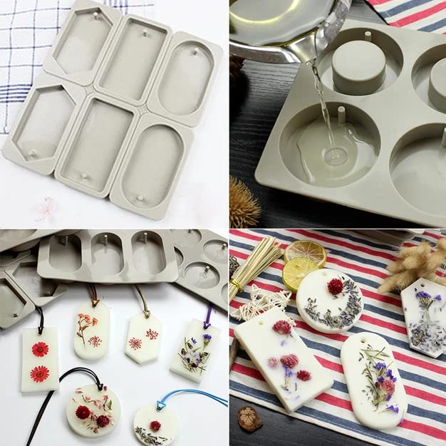 Skytail 6 Slot Resin Bookmark Mould, Rectangle, Oval and Hexagon Resin Mould Silicone Wax Mold, Keychain Mould Epoxy Casting Mold with Hanging Hole for DIY Jewelry Making Pendant Crafts Decor 4