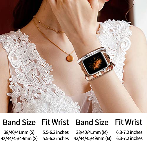 Handmade Boho Watch Band Compatible with Apple Watch 49MM 45MM 44MM 42MM 41MM 40MM 38MM Beaded Wrap Bracelet for iWatch Ultra, Series SE/9/8/7/6/5/4/3/2/1, Fancy Strap for Women