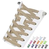 Puzeam 2 Pairs Elastic Shoe Laces for Sneakers, No Tie Shoelaces for Adults and Kids, Tieless Stretch Shoestrings for High Tops, Sport, Boots, and Running Shoes (Khaki 31IN)