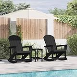 Kaloriko Garten-Lounge-Set, 3-teilig, Schwarz HDPE, wetterfest, Adirondack Schaukelstuhl mit Kissen, Outdoor Möbel für Terrasse