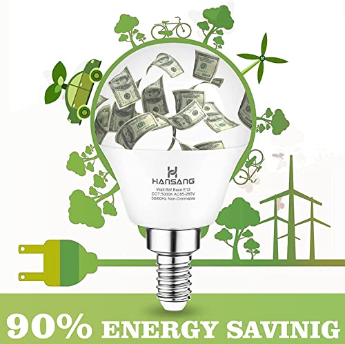 Hansang E12 Led Bulb 5000K Daylight 8 Pack Ceiling Fan Light Bulbs, A15 Candelabra Led Bulbs For Chandelier,6W 60W Incandescent Equivalent,600Lm,120V,Non-Dimmable #TOP7