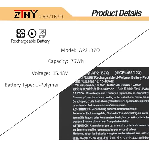 Image of AP21B7Q Battery Replacement for Acer Predator TRITON 300 SE PT314-51S PT314-52S Predator Helios Neo 14 PHN14-51 16 PTN16-51 AN14-41 Swift X SFX16-61G SFX14-71G Predator Triton 14 PT14-51 15.48V 76Wh