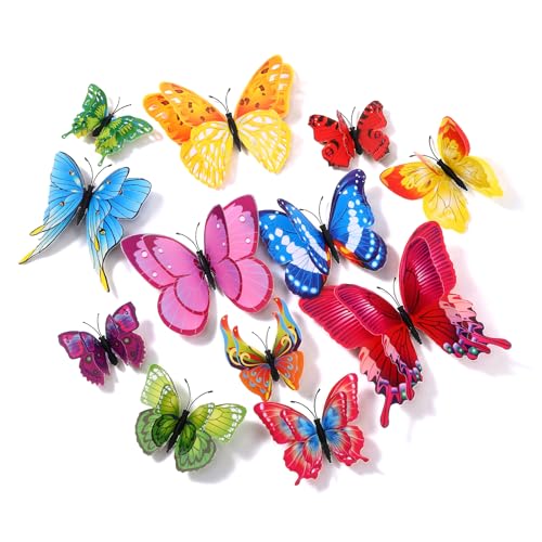24 Stück Schmetterlings-Wanddeko-Sets, 3D Schmetterlings-Wandtattoos, deko schmetterlinge bunte Schmetterlingsaufkleber für die Heimdekoration, magnetische Schmetterlings-Wanddeko