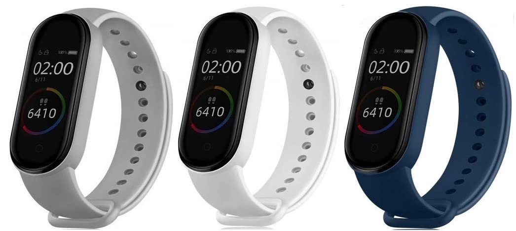Qai Soft Silicone Replacement Combo Pack of 3 Band Strap Compatible with Xiaomi Mi Band 5 / Mi Band 6 (CHIP/Device NOT Included) (Navy Blue/Grey/White)-image-43