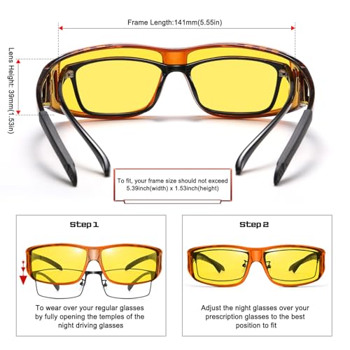 Image of HAOLOTA Night Vision Driving Over Glasses, Polarized Nighttime Glasses Men Women Anti Glare Yellow Tinted Lens