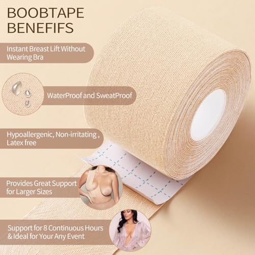 Image of Okela Boob Tape - Breast Lift Tape for Large Breast,Body Tape for Breast Lift w 2 Pcs Breast Petal Adhesive Bra