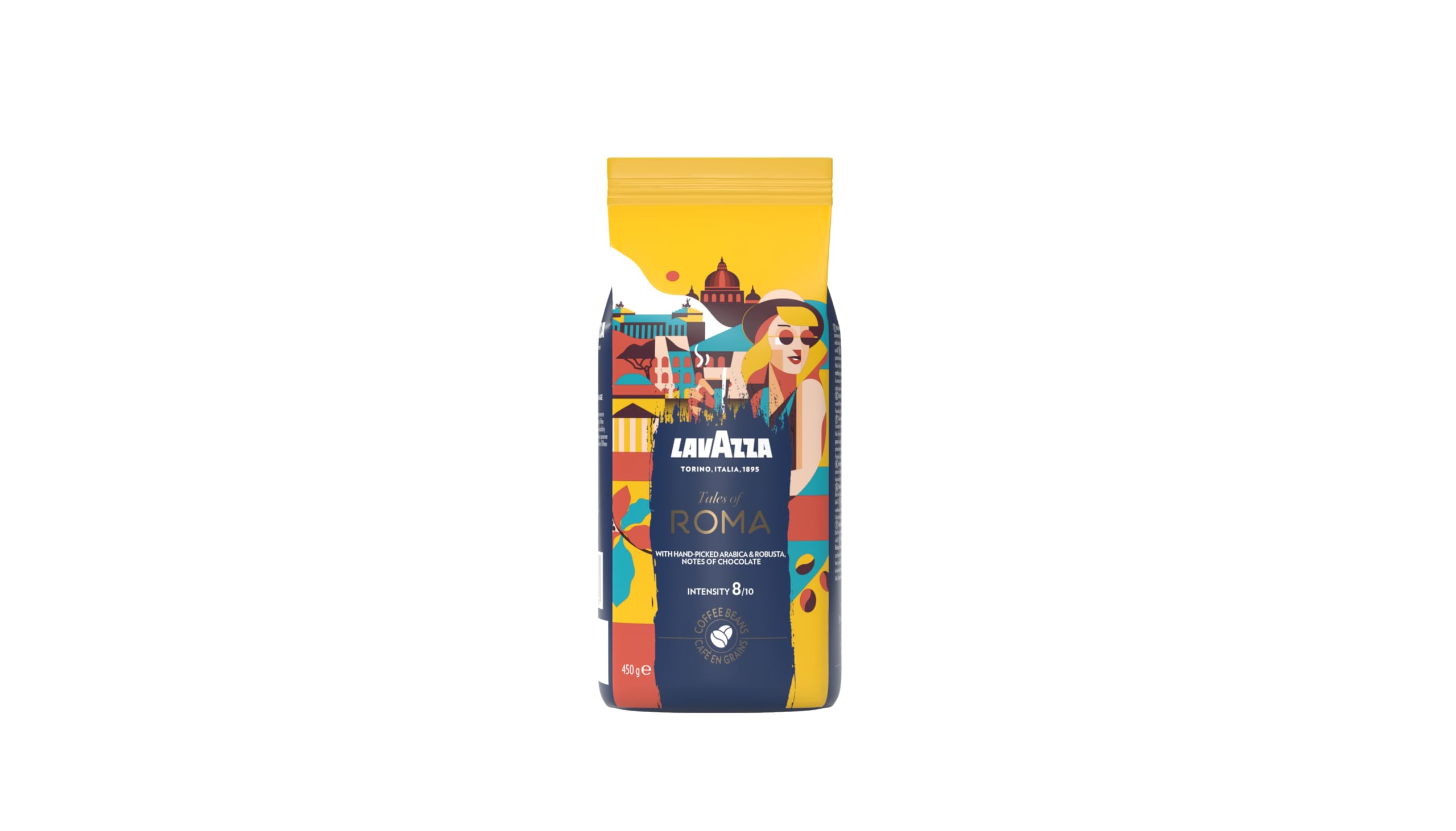 Lavazza, Tales of Napoli, Café en Grains, 450 g, pour les Machines à Café Automatiques, Notes de Cacao et de Caramel, Arabica et Robusta, Intensité 9/10, Torréfaction Foncée