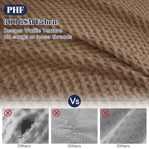 Image of PHF Waffle Duvet Cover Set King Size, No Snagging Ultra Soft Luxury Textured Breathable Comforter Cover for All Season 3pcs, Durable Bedding Duvet Set with 2 Pillow Shams, 104 inchx90 inch, Mocha