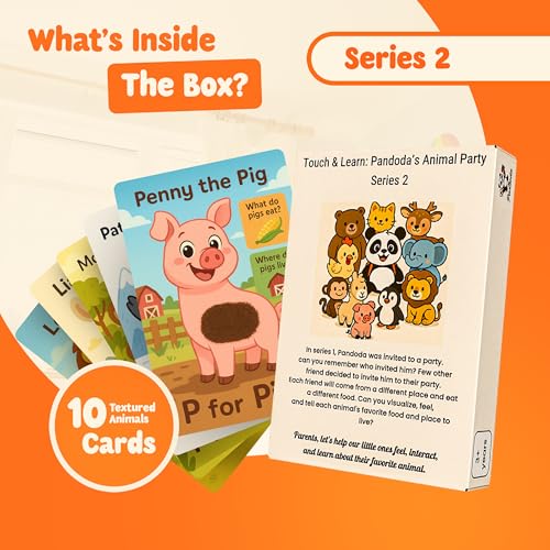 Touch & Feel Textured Animal Flashcards – Montessori Sensory Cards with Embossed Letters for Toddlers | Speech Development, Visual Learning, Travel and Autism-Friendly Play & Party Favors (Series 2)