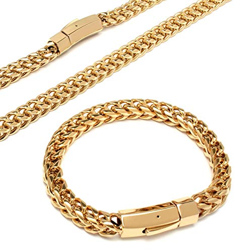 Schmuck-Checker XL Fuchsschwanzketten Schmuckset oder gold Halskette und Armband aus 316L Edelstahl dick schwer Herren (Gold) Cover