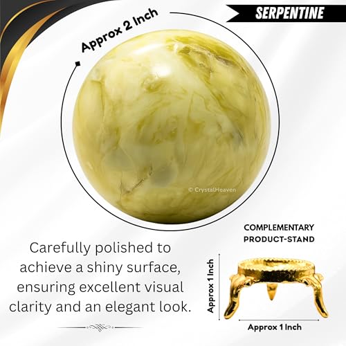 Image of Certified Serpentine Crystal Ball for Meditation - Premium Crystal Vastu Items for Home and Feng Shui Items for Good Luck - Ideal for Pooja Supplies and Spiritual Practices (2 inch Inch)