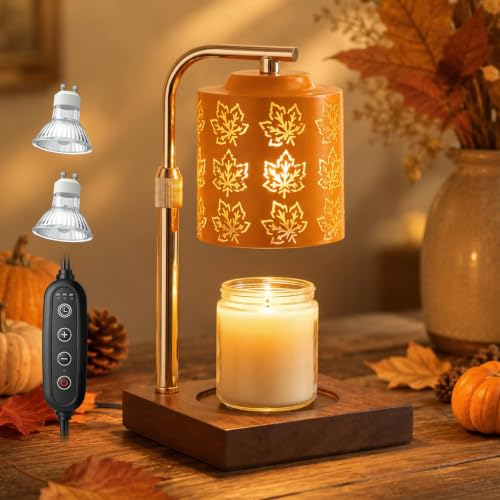 Woanger Fall Candle Warmer Lamp with Timer Adjustable Height Maple Leaves Lamp Dimmable Candle Warmer Electric Warming Light Thanksgiving Home Decor Flameless Wax Melter Lamps Birthday Gifts