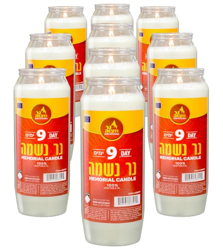 Ner Mitzvah 9 Day Yartzeit Candle - 10 Pack Kosher Yahrtzeit Memorial and Yom Kippur Candle in Plastic Holder